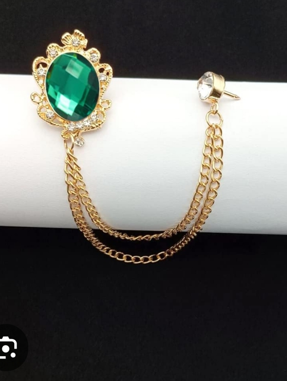 Fashion Jewelry Gold-Tone Brooch Lapel Pin-Emerald Green Stone NEW